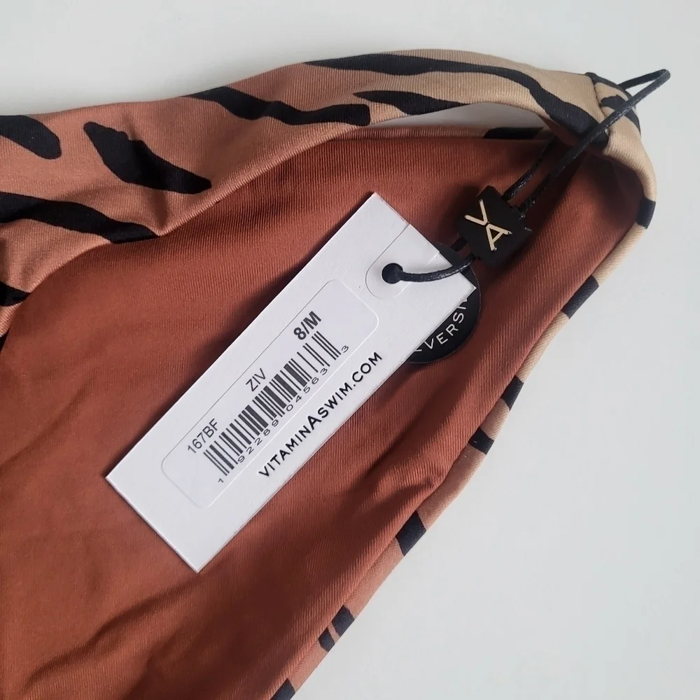 New Vitamin A Luciana Ziva Tiger Stripe Classic Cut Reversible Bikini Bottom 8/M